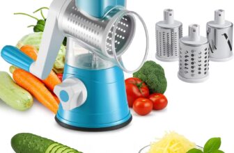 CROWNSHOP Rotary Cheese Grater Handheld Vegetable Slicer with 3 Stainless Steel Drum Blades for Vegetables Cheese Carrots Nuts Blue