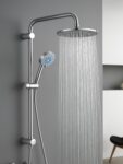 CROWNSHOP Shower Set Shower Riser Rail 8 Round Shower with Twin Heads Adjustable Overhead Rainfall Bathroom Shower Shower Head Handheld Shower Hose and Riser Rail Kit