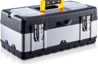 CROWNSHOP Tool Box ToolBox StorageHeavy Duty Stainless Steel Portable Toolbox with Metal Dual Latch Removable Tray Storage Case with Tray and Latch for Small Parts for Tools (19 Inch)