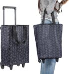 CROWNSHOP Trolley Bags Shopping Trolley on Wheels Foldable with Telescopic Handle Reusable Water Proof Trolley Bag Shopping Trolleys Suitable for Shopping Supermarkets and Travel Black