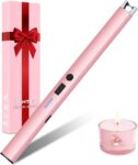Candle Lighter, Rechargeable USB Electric Lighter with LED Power Display Safety Switch, Windproof Flameless Lighter for Scented Candles, BBQ, Camping, Cooking – Gifts for Women