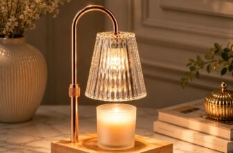 Candle Warmer Lamp with Timer & Dimmer Champagne Crystal Candle Lamp Warmer for Jar Candles, Flameless Fragrance Warmer, Rose Gold Metal & Wood Base, Luxury Decor Gift