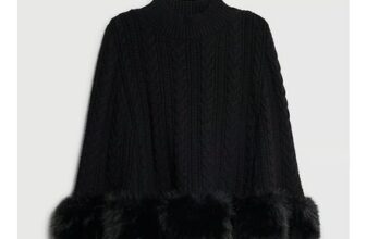 Cape Black Knitted Fur Trim