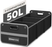 Car Boot Organiser, Heavy-Duty 600D Oxford Collapsible Storage Box with 3- Compartments & Securing Straps, Foldable Tidy for SUV/Hatchback/Estate Car (50L)