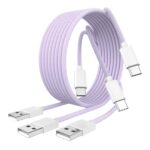Car Carplay Cable for iPhone 16/15, 3 Pack USB to USB C Cable, 2M USB A to USB C for Carplay USB C Woven Cord for iPhone 16/16 Plus/16 Pro/16 Pro Max/15/15 Pro/15 Pro Max Car Charger Cord, Purple