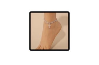 Carufin Cross Pendant Anklets, Adjustable Rhinestone Foot Chain (Silver)