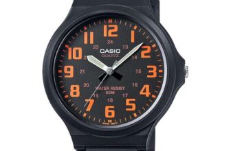 Casio MW-240-4BVEF Mens Black & Orange Dial Black Resin Watch – Free C&C