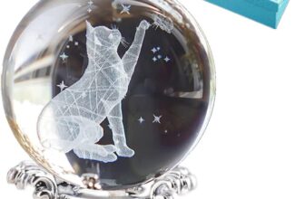 Cat Gifts for Women, 6cm Crystal 3D Ball with Stand Cat Figurine Ball, Home Art Decor Crafts Ornament Gifts for Cat Lovers Memorial Gift for Special People