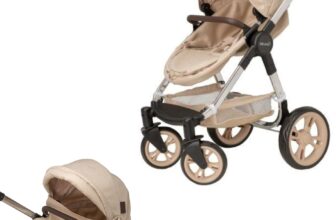 Celuna Premium Stone Dolls Travel System with 4 Pram Modes Adjustable Handle 66.575cm Foldable Dolls Pram & Pushchair Luxury Pretend Play Toy Travel System for Children Aged 3