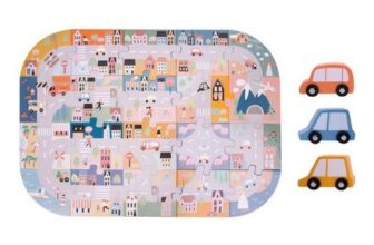 Chad Valley City Road Jigsaw Puzzle with 3 Cars