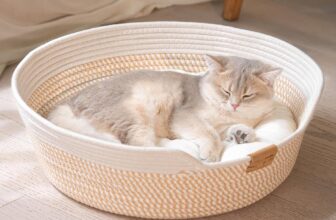 CheerPals Cat Bed with Cushion, 47 cm Washable Cat Basket Woven from Cotton Ropes, for All Cats to Sleep, All Season Universal