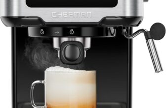 Chefman CraftBrew Espresso Machine 15-Bar, Steam Wand, Digital Touchscreen Latte & Cappuccino, Compact, 1.5L Removable Water Reservoir, Stainless Steel