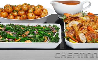 Chefman Electric Warming Tray, Glass-Top 53 x 41 cm, Temperature Control Adjustable Heat, for Buffets, Parties & Events, Stainless Steel