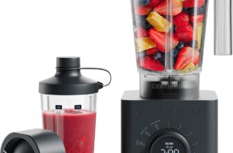 Chefman Obliterator 1.2L Smoothie Blender 1380W, Crushes Ice & Frozen Fruit Stainless Steel Blade, Auto Blend, 600ml Travel Jar, Midnight