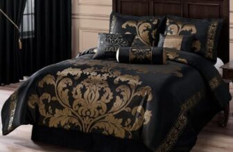 Chezmoi Collection Royale 7-Piece Comforter Set, Polyester, Black/Gold, Full