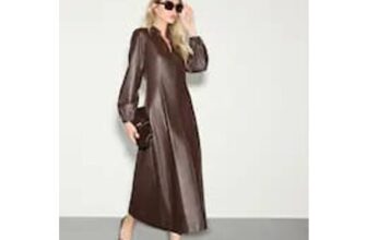 Chocolate Brown Faux Leather Midi Shirt Dress