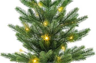 Christmas Tree 50cm 20 inch Pre-Lit Artificial Mini Christmas Trees with LED Lights 70 Branch Tips Desktop Tabletop Christmas Tree Burlap Base for Home Office Mantel Outdoor Use DIY.