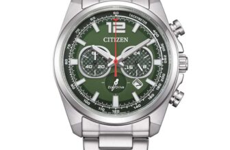Citizen Eco-Drive Chronograph Watch, 41mm, Stainless Steel Strap, Green Dial, Model: CA4640-50X