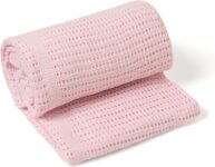 Clair de Lune Soft Cotton Cellular Shawl Baby Pram Blanket Pink 70 x 90 cm