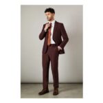 Claret Burgundy Slim Fit Suit Trousers