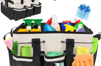 Cleaning Caddy Bag, Cleaning Caddy Organiser with Handle, Cleaning Bag for Cleaning Supplies, Garden, Car, Home (White)