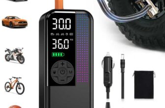 Cordless Tyre Inflator Air Compressor,150PSI Dual Power Air Pump 6000mAh,12V DC Car Plug,Digital Gauge with Auto Shut-Off,Portable,LED Light,for Car,Motorcycle,Bike,Ball (Black)