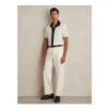 Cotton Textured Colour-Block Shirt in White/Navy