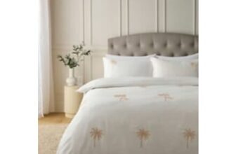 Cream Embroidered Palm Tree King Duvet Set