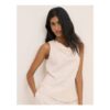 Cream Pinstripe Draped Sleeveless Top