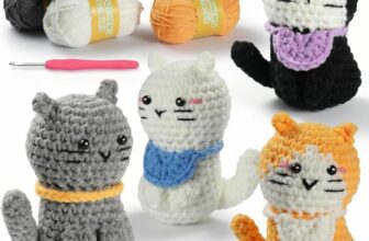 Crochet Cat Kit for Beginners Amigurumi Crochet Animal Kit Step-by-Step Video Tutorials Complete Starter Kit for Adults Kids DIY Crochet kit Craft Gift for Birthday Christmas New Year (4Pcs Cat B)