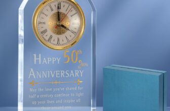 Crystal Desk Clock 50th Anniversary Wedding Gift, Anniversary Quartz Clock, Desk Table Clock, 50 Years of Marriage, Golden Wedding for Couple, Parents, Grandparents.