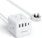 Cube Extension Lead with 4 USB Slots, Kemelo 4 Way (13A/3250W) Multi Plug Extension Cable with Child Safety UK Desktop Power Extension Socket,1.5M Extension Cords for Home Dorm Office Travel