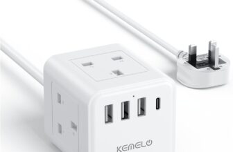 Cube Extension Lead with 4 USB Slots, Kemelo 4 Way (13A/3250W) Multi Plug Extension Cable with Child Safety UK Desktop Power Extension Socket,1.5M Extension Cords for Home Dorm Office Travel