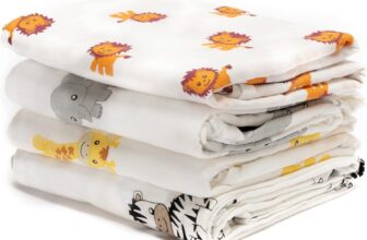 CuddleBug Swaddles for Newborns – 100% Muslin Cotton Baby Swaddle Blanket, Soft & Breathable, Large 4×4 Feet Muslin Cotton 4 Pack (Safari Friends), Baby Essentials for New Mom