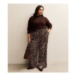 Curves Brown Patterned Wide Leg Trousers