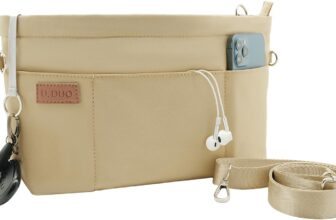 D.DUO Bag Organizer Insert, Crossbody Bag, Tote Organizer Insert with Adjustable Bag Strap, Waterproof Nylon Purse Inserts (Beige, L)