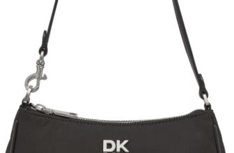 DKNY Womens Jenny Top Zip Shoulder Bag, 100% Polyester with PU Trim, Black