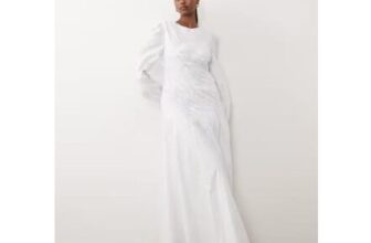 Daska Asymmetric Shirred Detail Balloon Sleeve Maxi Dress in White
