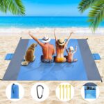 Dijia Beach Blanket Beach Mat – Sandproof Large 210 200 CM Waterproof Lightweight Outdoor Sports with 2 Extra Zipper Pockets for for Phone Camera, Holidays Camping Hiking Blanket