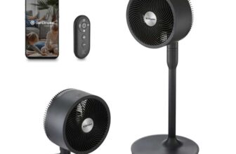 Dimplex DuoCool 2-in-1 Portable Cooling Cordless Fan, 45H Battery Life, Rechargeable, Silent 36dB, WiFi Smart App Control – Graphite / White