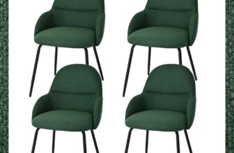 Dining Chairs Set of 4,Modern Kitchen Chairs with Metal Legs and Curved Backrest,Polyester Armchairs for Living Room,Dining Room,Lounge,Dark Green