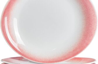 Dinner Plates, Salad Plates 11 inch Ceramic Plates Modern Curve Oval Plate Set of 4 Large Serving Dishes for Appetizer Desserts Pasta Pizza Scratch Resistant, Dishwasher, Microwave, Oven Safe – Pink