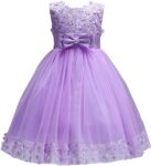 Discoball Girls Princess Dress,Tulle Bow Lace Embroidery Flower Girl Dress,Birthday Party Wedding Bridesmaid First Communion Girls Dresses for 1-10 Years