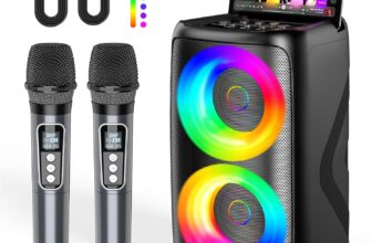 Dislocati Portable Bluetooth Karaoke Machine 2 Microphones:TWS Mode & LED Light, Vocal Removal,8H Battery PA System Supports USB/TF/AUX for Home Party Outdoor Birthday Gifts Girls