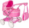 Dolly Tots Cherish Dolls Pram, Pink & White, Adjustable Handle & Hood, Flat Folding Design, Includes Matching Changing Bag, Removable Cover & Under Seat Storage Space, Toys