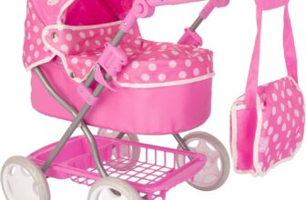 Dolly Tots Cherish Dolls Pram, Pink & White, Adjustable Handle & Hood, Flat Folding Design, Includes Matching Changing Bag, Removable Cover & Under Seat Storage Space, Toys