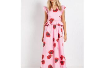 Dorothy Perkins Luxe Peplum Frill Detail v Neck Printed Maxi Dress