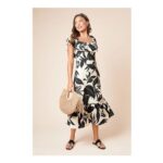 Dorothy Perkins Mono Palm Frill Tiered Hem Jersey Midi Dress