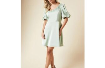 Dorothy Perkins Petite DP Luxe Square Neck Puff Sleeve Mini Dress