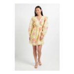 Dorothy Perkins Petite Printed Frill Detail Blouson Sleeve Mini Dress